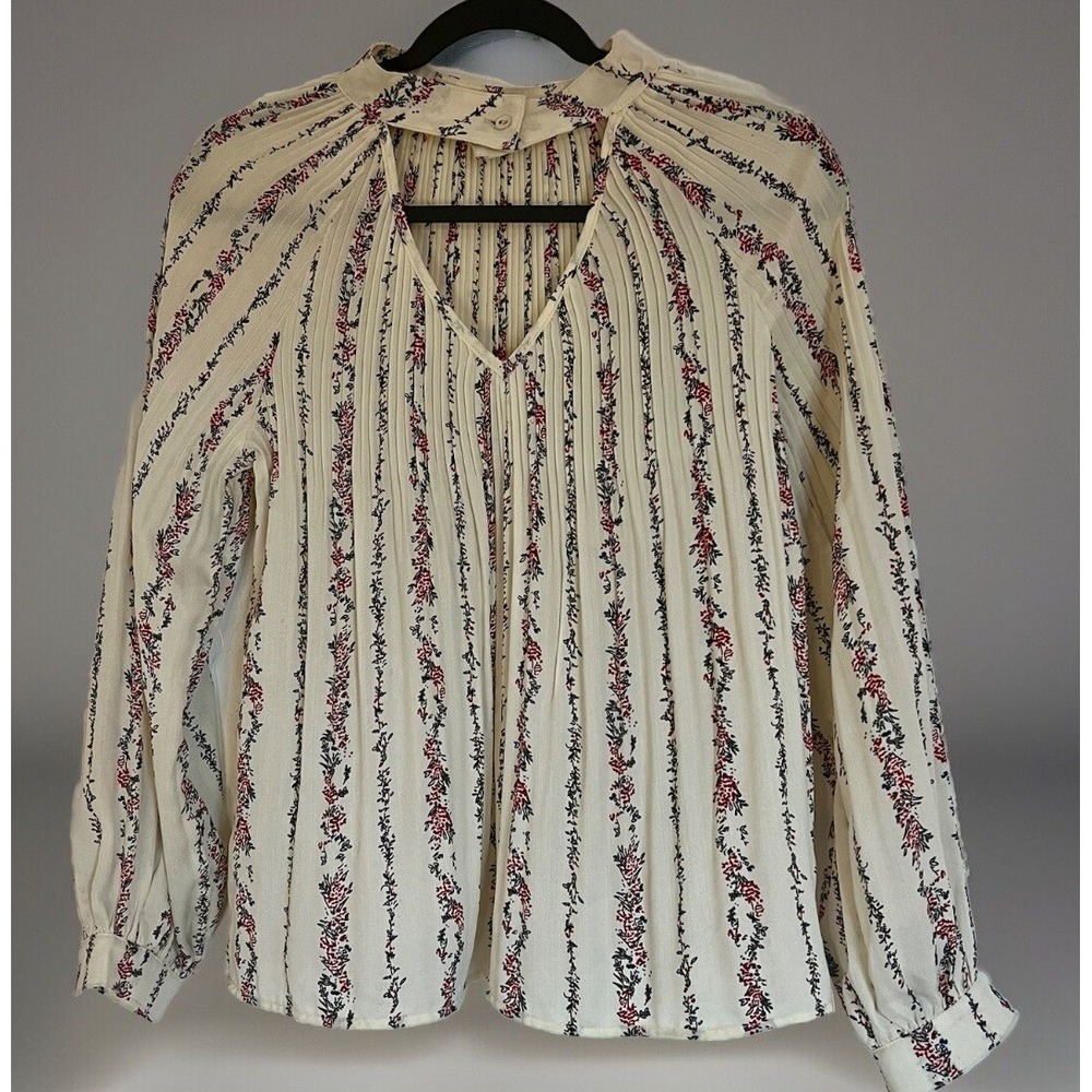 Very J Women's Small Cream Floral Printed Boutique Long Sleeve Blouse